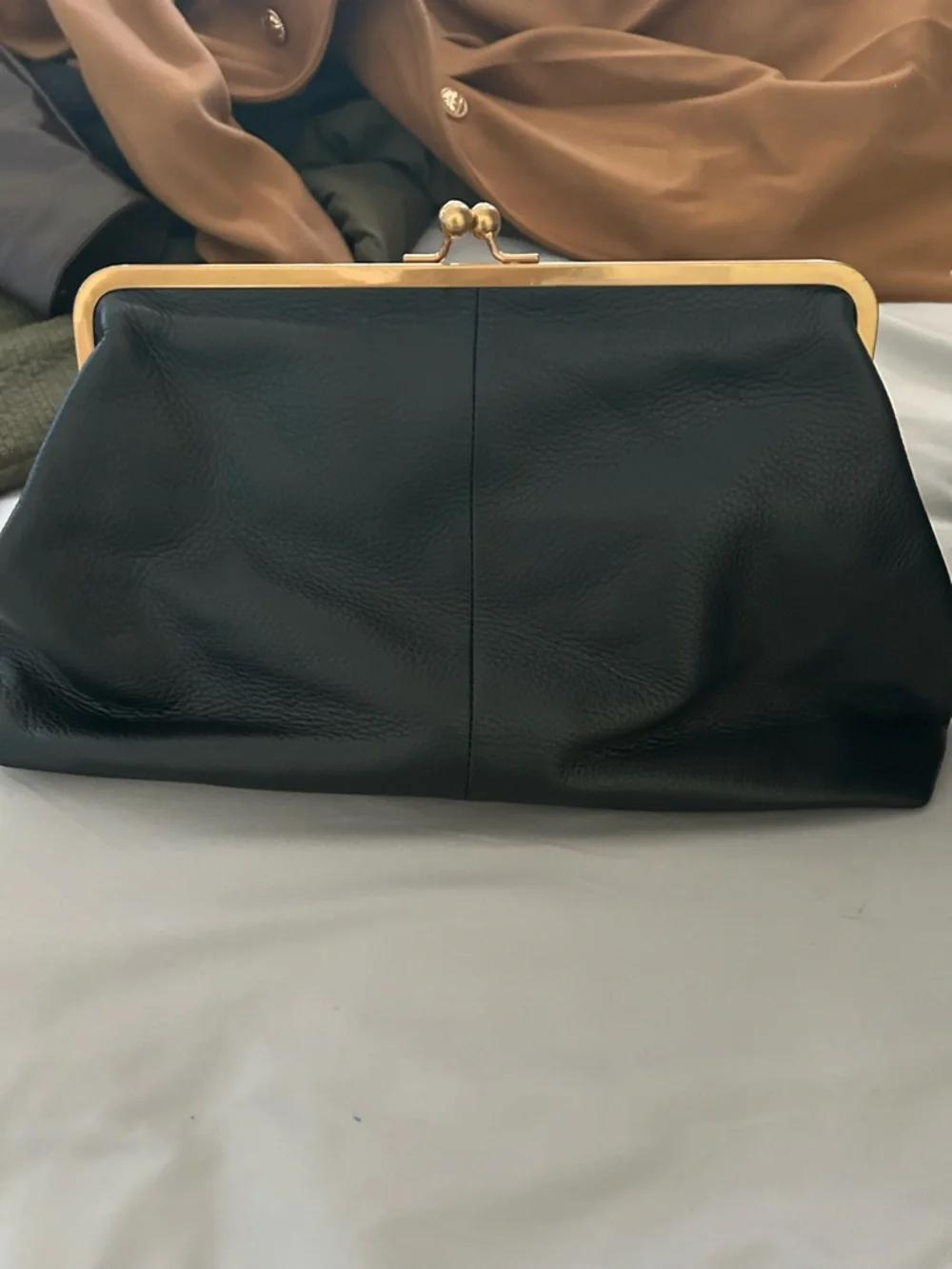 Classic Black Leather Frame-Top Tote with Gold Accent - Picture 2 of 5